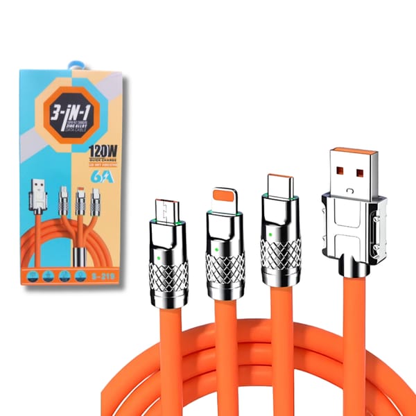 Cable 120W 3 en 1 USB a Micro / Lightning / C 6A S-219 C088