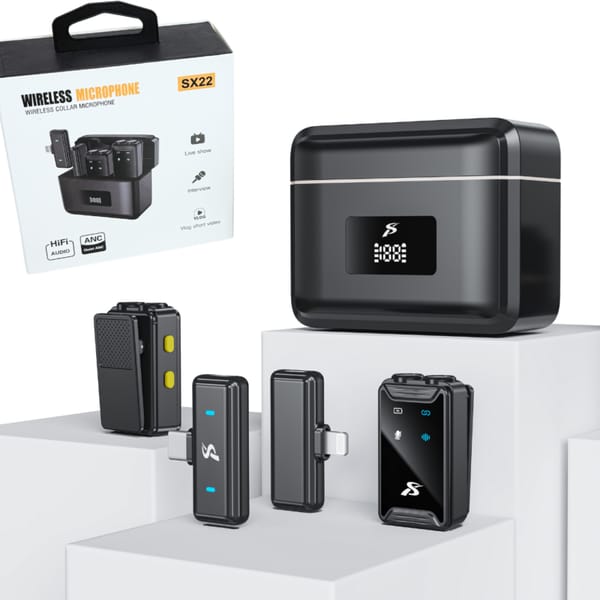 Microfono Corbatero x2 Adaptador C y Lightning Estuche Recargable SX22