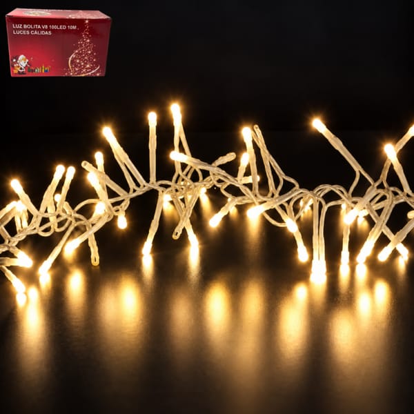LUZ BOLITA V8 100L LED 10M LUCES CALIDAS NV38