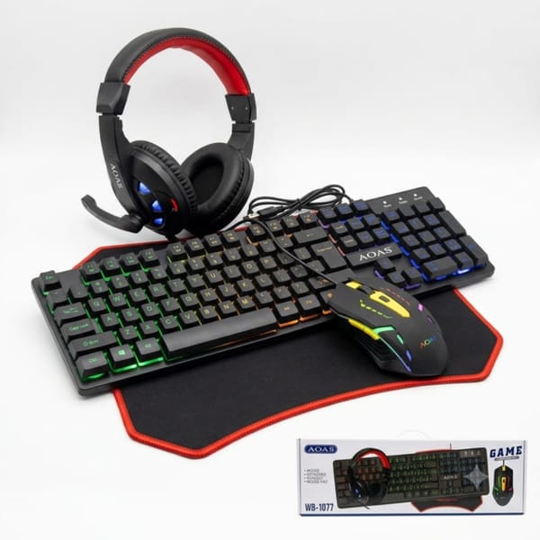 COMBO mouse, teclado, auricular y mouse pad AOAS WB-1077