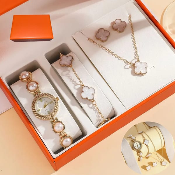 Set Reloj Analógico para Mujer + Joyeria con Estuche
