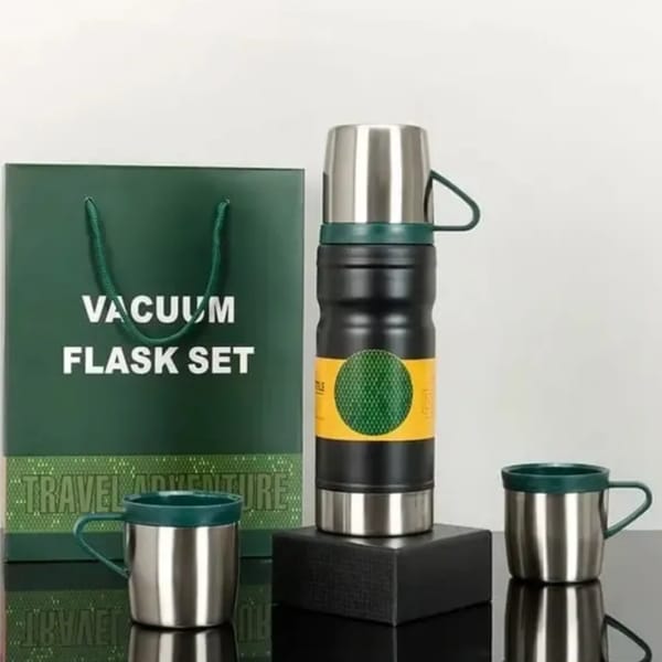 SET DE TERMO 680ml +VASOS VACUUM FLASK (BOLSA VERDE) 3SET