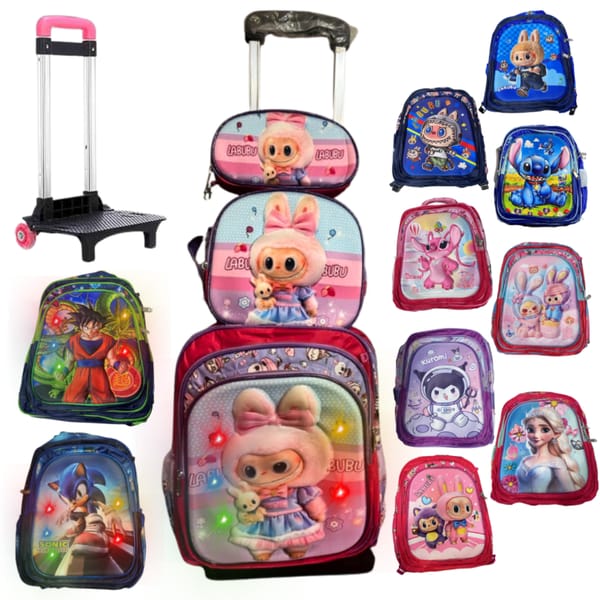Mochila Infantil Diseños 3D Varios Personajes con Carrito 3 en 1