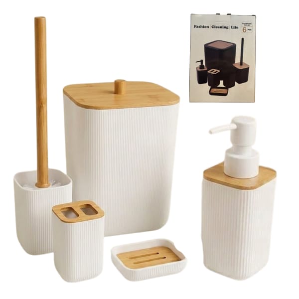 KIT DE BAÑO X6PCS BATHROOM SERIES negro y blanco HOG0666