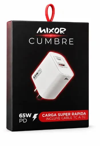 CARGADOR MIXOR CUMBRE 65W USB + TIPOC + CABLE TIPO C
