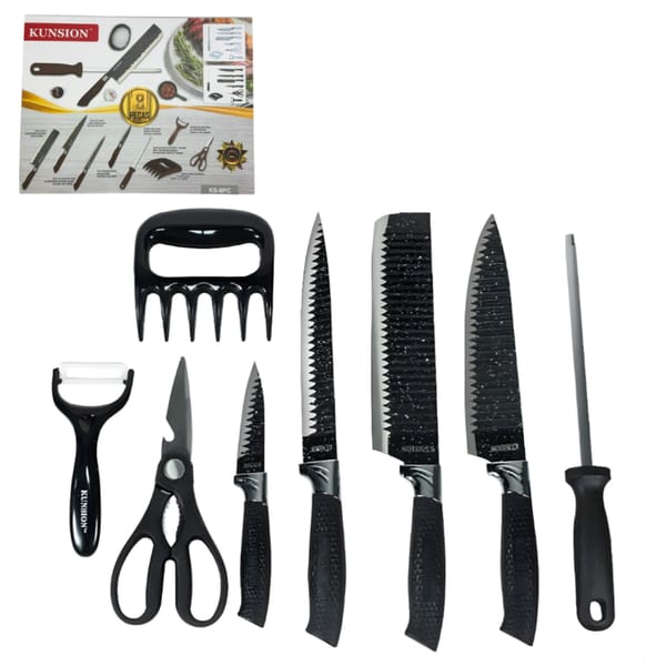 Set De Cuchillos Kunsion 8 Piezas En Acero Negro KS-8PC