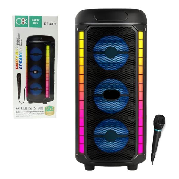 Parlante 3X3" Bluetooth Aux c/Micrófono RGB BT-3303