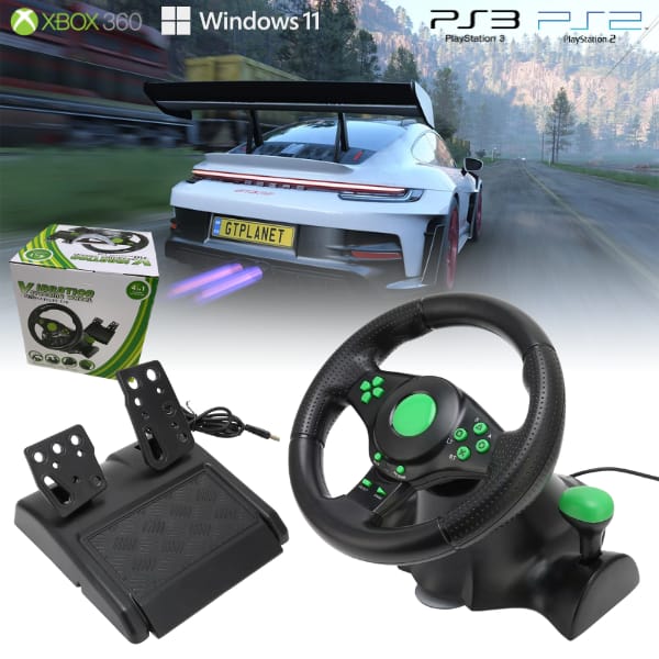 Volante y Pedal Vibration Steering X360/PS2/PS3/PC WIN