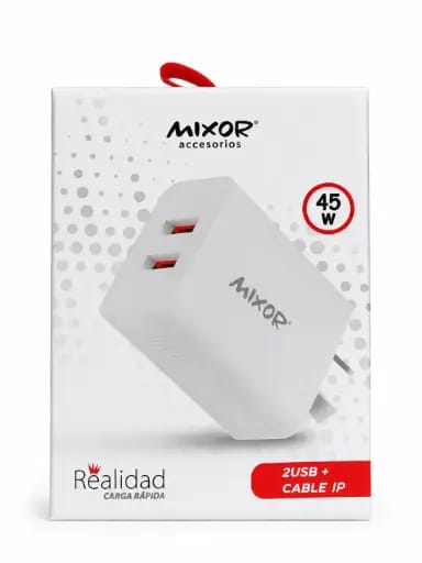 CARGADOR MIXOR REALIDAD 45W 2USB + CABLE IPHONE