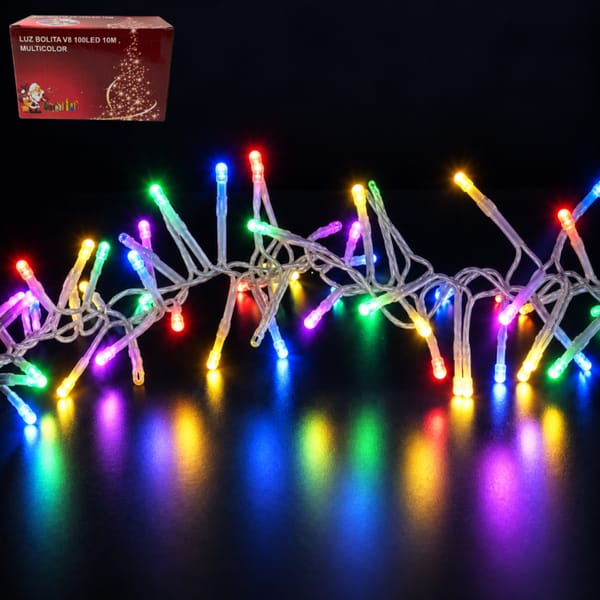 LUZ BOLITA V8 100L LED 10M LUCES MULTICOLOR NV37