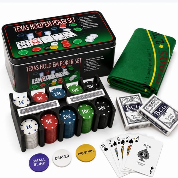 FICHAS DE POKER con dos juegos de cartas, mantel y ciegas X200PCS