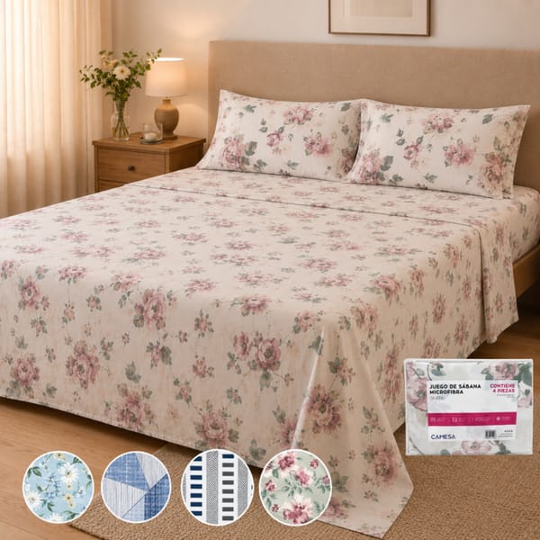 Juego de Sabanas x4Pcs Microfibra QUEEN 240x220cm CAMESA