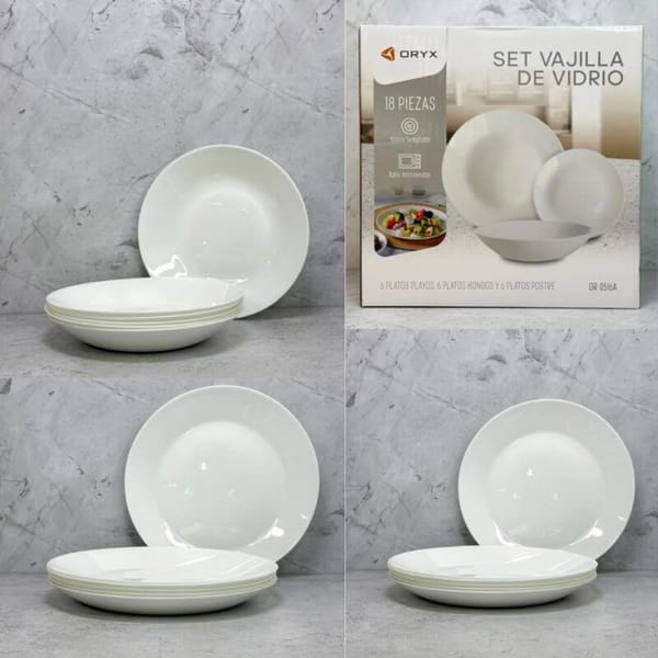 SET DE VAJILLA DE VIDRIO ORYX X18PCS BLANCO OR-516