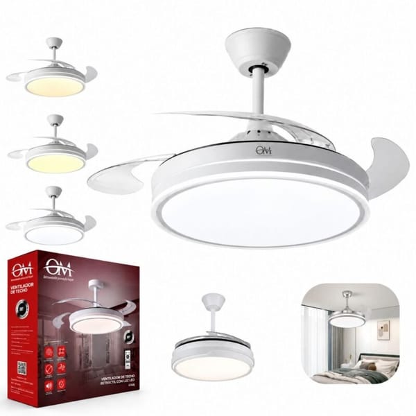 VENTILADOR DE TECHO RETRACTIL LED OM 615BL/WH