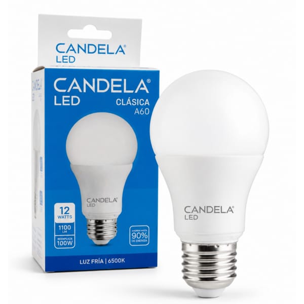 FOCO LED CANDELA CLASICA LUZ FRIA A60 12W 6520