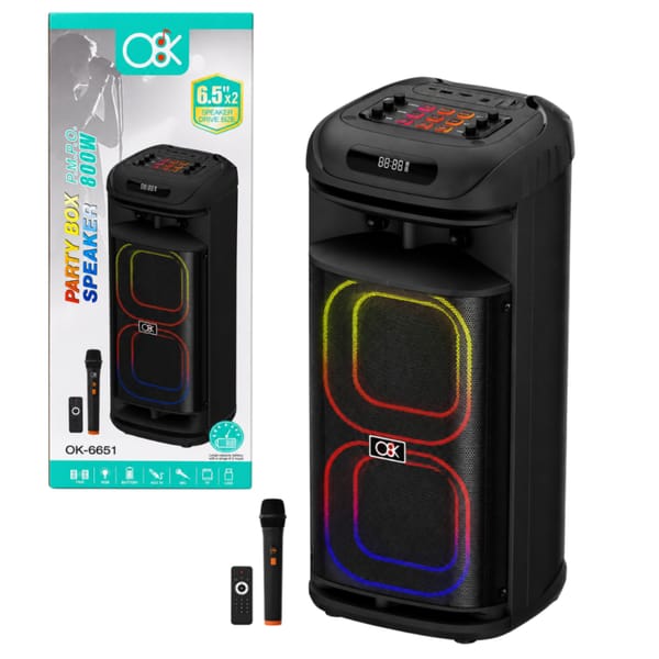 Parlante Bluetooth 2×6.5" Pulgadas 800W PARTY BOX 6651