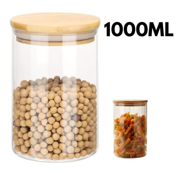 Frasco de Vidrio con Tapa Madera 1000ML JS-7057