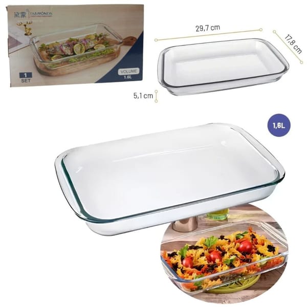 Fuente de Vidrio Simil Pyrex Para HORNO DIAMONDS 1.6LT AD313-02