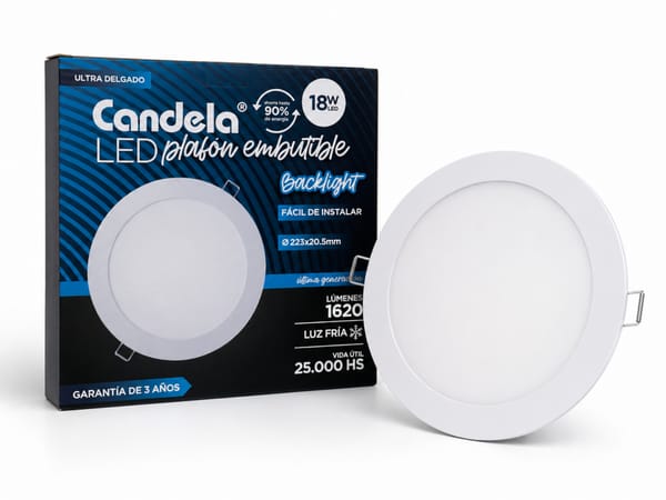 Plafón LED Redondo Embutible Candela Backlight 18W Luz Fría 7542