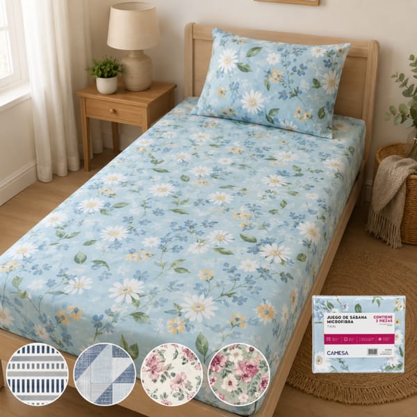 Juego de Sabanas x3Pcs Microfibra TWIN 140x220cm CAMESA