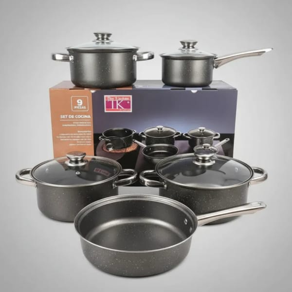 Set De Ollas Cocina The Kitchen 9 Piezas Antiadherente 6c Negro CG-S0002-GM