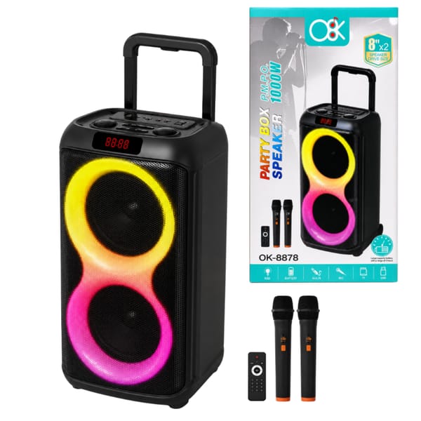 Parlante Bluetooth 2×8" Pulgadas 1000W PARTY BOX 8878