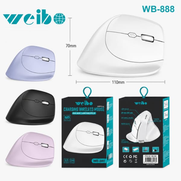 MOUSE WEIBO DE MANO VERTICAL ERGONOMICO WB-888